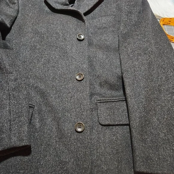 Vintage Banana Republic Men's Dark Gray Wool Blend Overcoat Made